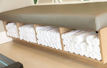 Fitness center towels area